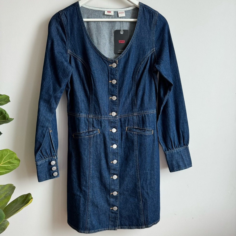 Levi’s Veda Denim Button-Front Dress Size M Cotton Dark Wash - Picture 4 of 15